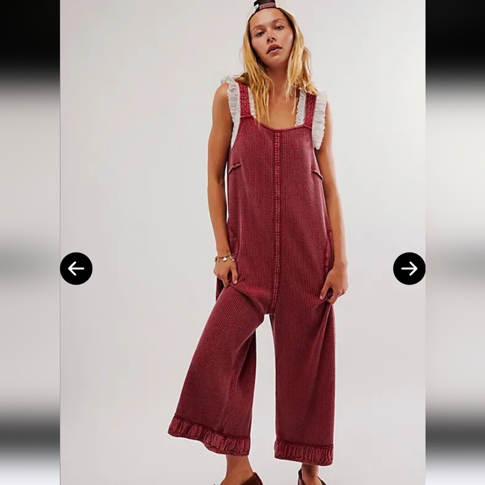 Free People One Callie Thermal Jumpsuit In Brick Red. Size Medium NWOT